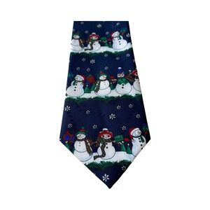 Hallmark‎ Yule Tie Greetings Snowman Christmas Holiday Novelty Print Tie MMG